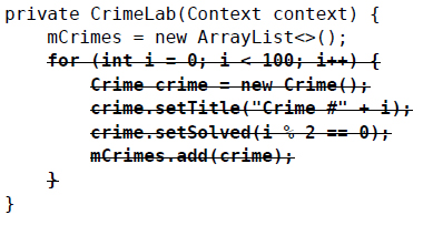 在CrimeLab.java中，刪除生成隨機crime記錄的代碼